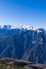  南アルプス　赤石山脈　厳冬期　鳳凰三山からの眺望