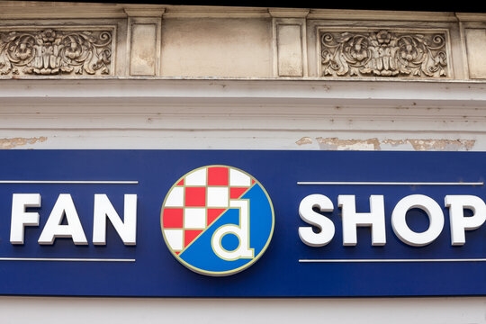 ZAGREB, CROATIA - JUNE 20 2021: GNK Dinamo Zagreb  logo in front of their boutique in Zagreb. Dinamo Zagreb, is a Football club, the biggest one of the Croatian city of Zagreb...
