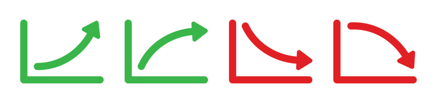 Increase and decrease graph icon set.