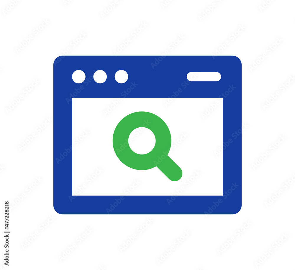 Poster magnifying glass icon with computer window. online browser search symbol