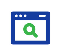 Magnifying glass icon with computer window. Online browser search symbol