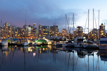 Vancouver night light views with reflection during winter picture took on Oct 2016.