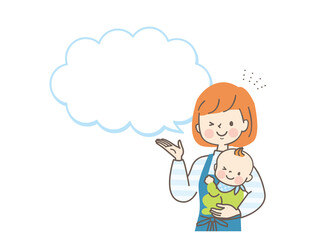 赤ちゃんを抱っこする若い笑顔のママ