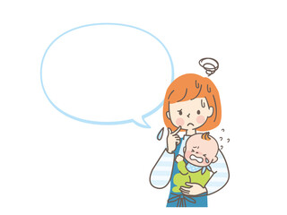 泣いている赤ちゃんと困ったママ