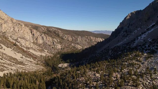 Aerial view of east sierra nevada mountains valley inyo county national forest next to kings canyon NP California