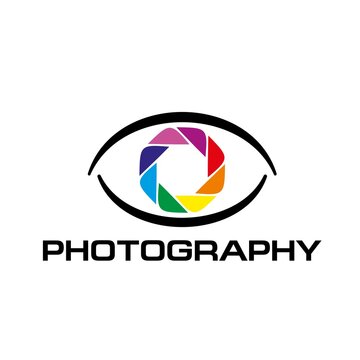 Photography vector icon of human eye with diaphragm of camera lens shutter. Photo or photographer studio isolated symbol and icon design