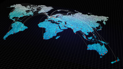 Global connectivity from London, England to other major cities around the world. Technology and network connection, trading and traveling concept. World map element of this clip furnished by NASA