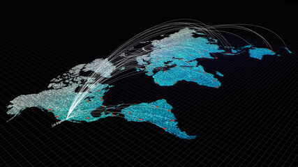 Global connectivity from Los Angeles, USA to other major cities around the world. Technology and network connection, trading and traveling concept. World map element of this clip furnished by NASA