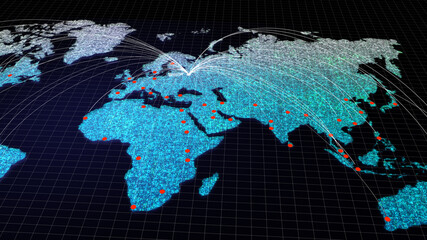 Global connectivity from Moscow, Russia to other major cities around the world. Technology and network connection, trading and traveling concept. World map element of this clip furnished by NASA