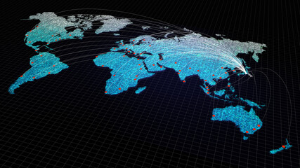 Global connectivity from Tokyo, Japan to other major cities around the world. Technology and network connection, trading and traveling concept. World map element of this clip furnished by NASA