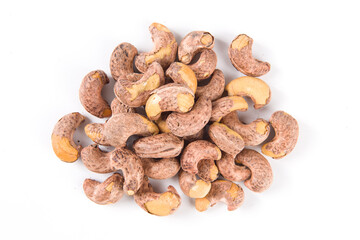 Pile of cashew nuts on white background. Isolated