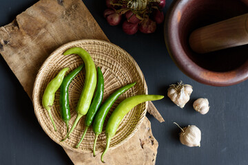 Fresh organic green chilies from local markets are an ingredient in northern Thai cuisine