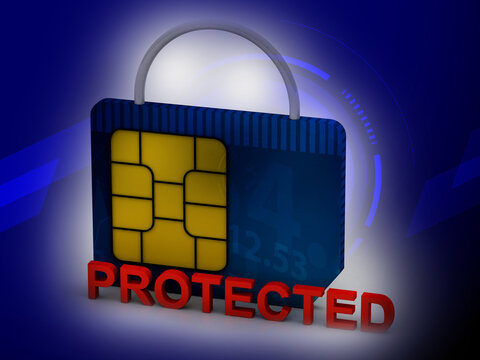 3d illustration sim card protected 