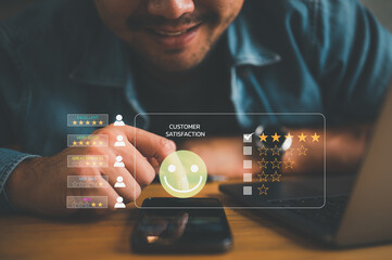 Customer review satisfaction feedback survey concept, User give rating to service experience on...