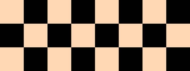 Checkerboard banner. Black and Apricot colors of checkerboard. Big squares, big cells. Chessboard, checkerboard texture. Squares pattern. Background.