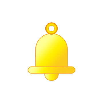Golden bell icon. Clock app button. Notification sign. Isolated object. Simple design. Vector illustration. Stock image. 