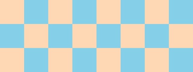 Checkerboard banner. Sky blue and Apricot colors of checkerboard. Big squares, big cells. Chessboard, checkerboard texture. Squares pattern. Background.