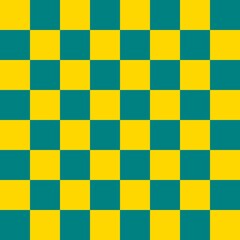 Checkerboard 8 by 8. Teal and Gold colors of checkerboard. Chessboard, checkerboard texture. Squares pattern. Background.