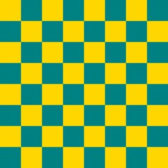 Checkerboard 8 by 8. Teal and Gold colors of checkerboard. Chessboard, checkerboard texture. Squares pattern. Background.