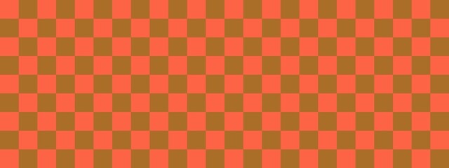 Checkerboard banner. Brown and Tomato colors of checkerboard. Small squares, small cells. Chessboard, checkerboard texture. Squares pattern. Background.
