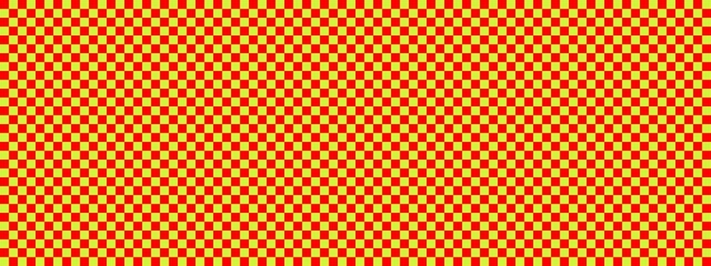 Checkerboard banner. Lime and Red colors of checkerboard. Small squares, small cells. Chessboard, checkerboard texture. Squares pattern. Background.