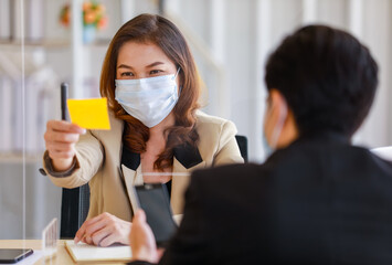 Social distancing working office during coronavirus pandemic outbreak quarantine, businessman and...