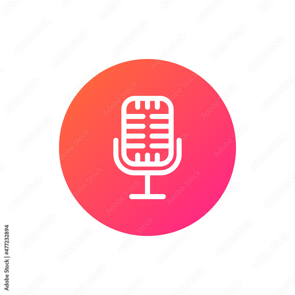 Poster microphone button, voice assistant, smart speaker isolated pink button. vector hi tech artificial in