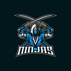 Ninja mascot logo design vector with modern illustration concept style for badge, emblem and t shirt printing. Ninja illustration with sword in hand.