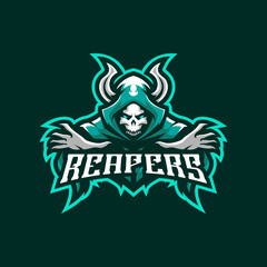 Reaper mascot logo design vector with modern illustration concept style for badge, emblem and t shirt printing. Angry reaper illustration for sport and esport team.