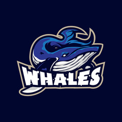 Whale mascot logo design vector with modern illustration concept style for badge, emblem and t shirt printing. Whale illustration.