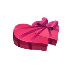 Heart shaped vector gift box with bow of Valentine Day. Love present package with pink wrapping paper and ribbon, isolated gift of romantic holiday, wedding or marriage anniversary surprise