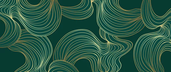 Poster Luxe groene abstracte kunst achtergrond vector. Goud en smaragd lijn art design voor behang, kunst aan de muur, prints, dekking, stof en verpakking achtergrond. vectorillustratie. © TWINS DESIGN STUDIO