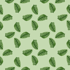 Fototapeta premium Modern palm leaf seamless pattern with hand drawn foliage print. Abstract art nature background. Vector illustration for seasonal textile.