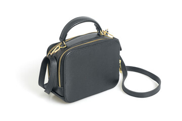 beautiful leather fashion bag on white background