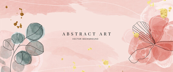 Fototapeta na wymiar Abstract art background vector. Luxury minimal style wall art with botanical leaves line art and watercolor. Vector background for banner, poster, cover, card, invitation and prints.