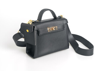 beautiful leather fashion bag on white background