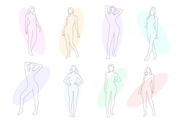 set of hand drawn illustration of a person flat color woman in fashion