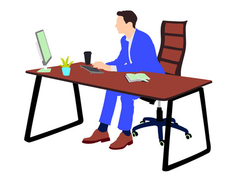 working at home flat style vector illustration. study from home in quarantine. online career. young man working from home on laptop or computer illustration.