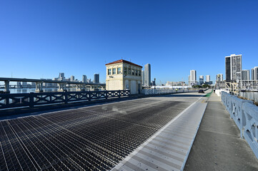 Venetian Causeway between Miami and Miami Beach, Florida on calm clear sunny winter morning.