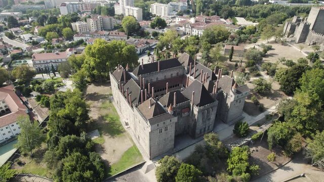 Aerial view of the medieval Palace of the Dukes of Braganza; Portugal
