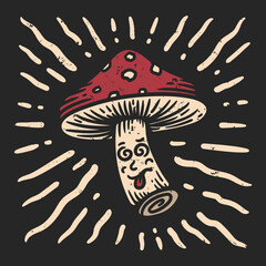 mushroom character illustration with vintage style dizzy expression