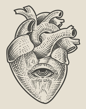 illustration antique heart with monochrome style