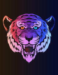 illustration tiger head with neon color