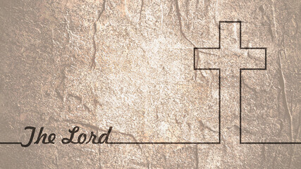 Cross and the Lord text in thin lines style