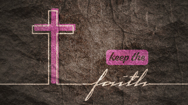 Cross and keep the faith text in thin lines style
