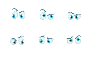 Eyes brows facial expressions vector illustration set happy sad angry annoyed gloomy white background cartoon