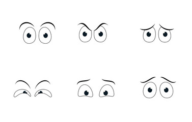 Eyes brows facial expressions vector illustration set happy sad angry annoyed gloomy white background simple black