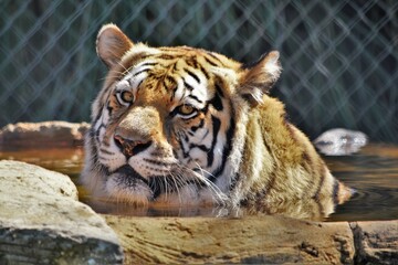 Sumatran Tiger Taking a Bath
