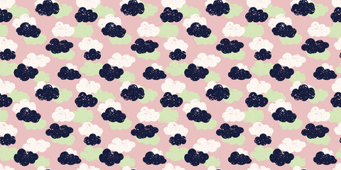 Handwriting clouds background. Seamless pattern. Vector. 手書きの雲パターン