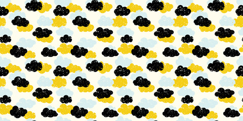 Handwriting clouds background. Seamless pattern. Vector. 手書きの雲パターン